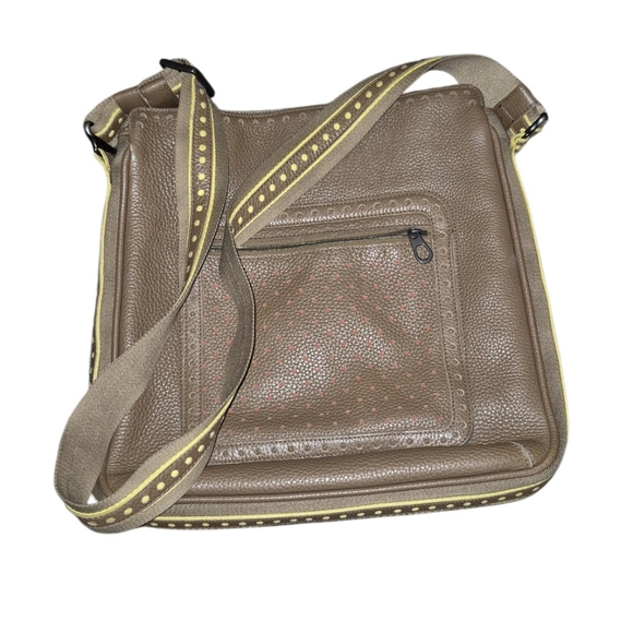 Brown Crossbody Bag with Yellow Accents